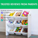 Humble Crew 9-Bin Toy Organizer – Hampton Sandwashed with White Plastic Bins, 3-Tier Storage Solution for Kids' Playrooms and Nurseries by CozyNest Decor