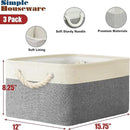 SIMPLE HOUSEWARE Large Fabric Storage Bin, 15.7" x 12" with Braided Handles, 3 Pack, Gray by CozyNest Decor