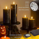 Halloween Flameless Candles, 4 Pack Battery Operated Halloween Candles with Remote, Wax LED Fake Pillar Candles Fireplace/Shelf Decor D3 H 5" 6" 7" 9" Black by CozyNest Decor