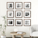 Vittanly 12x12 Picture Frames Set of 9, Shatter Resistant Plexiglass, Display 8x8 Pictures with Mat or 12x12 without Mat, Photo Frames for Wall Mount, Engineered Wood, Brown by CozyNest Decor