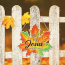 Maple Leaf Fall Decor, Fall for Jesus He Never Leaves Decor Sign Farmhouse Autumn Wreaths for Front Door Christian Jesus Hanger Sign Home Wall Autumn Halloween Thanksgiving Decoration by CozyNest Decor
