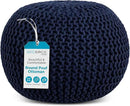 BIRDROCK HOME Round Pouf Ottoman | Cotton Braided Foot Stool with Bean Bag Filling | Boho Foot Rest for Living Room & Bedroom | Compact & Comfortable Seating, Lightweight & Soft | Navy by CozyNest Decor