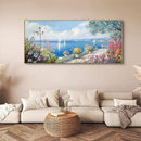 XLSJERST Extra Large Coastal Wall Art - Ocean Seascape Canvas Yellow Green Flowers Painting Landscape Sailboat Picture Artwork Modern Large Framed for Living Room Bedroom Home Office Decor by CozyNest Decor