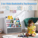 Wood Kids Bookshelf, Toy Organizer with Bookshelf, Montessori Toy Shelf W/Sling Rack & Fabric Toy Bins, Toy Storage Organizer for Toddler Children, Wooden Book Shelf for Kids Room Playroom by CozyNest Decor