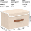 Yawinhe Collapsible Storage Boxes, Linen Fabric Baskets, Bin with lid and Leather Handle, Washable, for Home, Closet, Beige, 15.0''Lx9.8''Wx9.8''H, 1-Pack, USNK024BEL-1 by TinyTreasures Baby Boutique