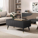 Lift Top Coffee Table with Storage Shelf & Hidden Compartment, Mid Century Modern Fluted Rectangle Dining Table for Living Room, Home Office,Black by CozyNest Decor