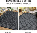 GAOMON Outdoor Plastic Straw Rug, 10'x14' Reversible Sage Green Patio Mat, Flower Modern Design for RV, Backyard, Deck, Camping, Picnic, Black/Grey(Geometric) by CozyNest Decor