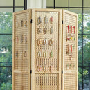 ‌Room Divider Freestanding Folding Pegboard Privacy Screen | 6-Panel Display Stand for Jewelry, Craft Shows, Retail | Natural Wood, Portable & Space-Saving Design by CozyNest Decor