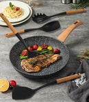 Silicone Cooking Utensils Set, 6 Pack Large Kitchen Utensils Set with Wooden Handle, Heat Resistant Silicone Utensil Spatula Set for Nonstick Cookware, Spatula, Turner, Spoon, Ladle BPA Free (Black) by CozyNest Decor