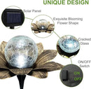 LEWIS&WAYNE Solar Garden Lights Outdoor, 3 Pcs Coppery Lotus Flower Pathway Lamps with Cool White Crackle Glass Globe Led Lights for Patio Pathway Yard Balcony Garden Decorations by CozyNest Decor