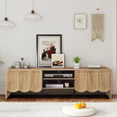 ORRD 63'' TV Stand, Modern TV Console Table Wave Panel Television Stands Entertainment Media Center with Storage Compartment and Sliding Door for Living Room (Natural) by CozyNest Decor
