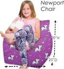 Posh Creations Structured Comfy Bean Bag Chair for Gaming, Reading, and Watching TV, Newport Chair, Canvas - Unicorn and Rainbows on Purple by TinyTreasures Baby Boutique
