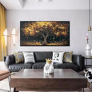 Tree Painting Wall Art for Office - Hand Painted Gold and Black Canvas Wall Art for Living Room - Black Framed Wall Art for Bedroom Size 29" x 59" by CozyNest Decor