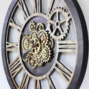 The Gears Clock 36'' Inch Real Moving Gear Wall Clock Vintage Industrial Oversized Rustic Farmhouse (Vintage Black Wood and Bronze) by CozyNest Decor