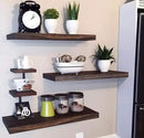 Wood Floating Shelves for Wall Decor, Rustic Wall Shelves for Bedroom Bathroom Kitchen Living Room, Set of 6 Walnut by CozyNest Decor