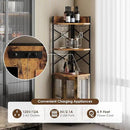 Corner Bar Cabinet with Power Outlet, 5-Tier Corner Wine Cabinet with Led Strip and Glass Holder, Industrial Tall Liquor Cabinet Bar Wine Rack for Home, Rustic Brown by CozyNest Decor