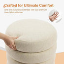 ONEVOG Round Storage Ottoman, 20" Small Ottomans Table with Removable Lid, Linen Fabric Soft Footrest Stools for Couch, Upholstered Stuffed Circle Seat for Living Room/Bedroom/Dorm/Vanity, Beige by CozyNest Decor