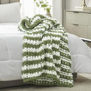 Amélie Home Chunky Knit Throw Blanket for Couch, Soft Chenille Crochet Blanket for Sofa, 50"x60", Sage Green & White Striped by CozyNest Decor