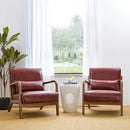 Glitzhome 2 Set Mid Century Red Accent Armchair, Single Reading Armchair PU Leather Lounge Chair with Walnut Ruberwood Frame by CozyNest Decor