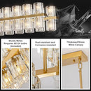 Crystal Brass Rectangle Chandeliers for Dining Room, 54in Gold Farmhouse Chandeliers for Dining Room, Modern Rectangle Crystal Chandelier for Kitchen Island Living Room, Includes 60XG4 Bulbs by CozyNest Decor