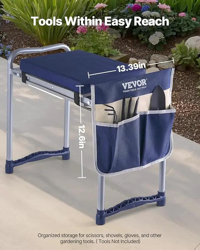 VEVOR Large Folding Garden Kneeler and Seat Heavy Duty, Widened 10" EVA Foam Pad, Portable Garden Stool with Tool Bags, Gardening Bench to Relieve Knee & Back Pain, Gifts for Seniors, Women, Parents, photo 9 of 12