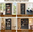 Vyre 71" Tall Farmhouse Bookshelves with Glass Doors, Large Modular Bookcase with Adjustable Shelves, Storage Cabinet for Living Room, Kitchen, Home Office, Black by CozyNest Decor