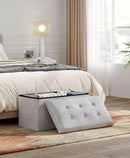 Storage Ottoman Bench, Folding Ottoman Foot Rest, 15 x 30 x 15 Inches, End of Bed Bench, Storage Chest, for Living Room, Bedroom, Hallway, Entryway, Light Gray by CozyNest Decor