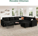 HONBAY Corduroy Sectional Couch with Storage U Shaped Sectional Sofa Modular Sectional Couches for Living Room, Black by CozyNest Decor
