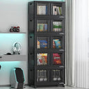500Qt Stackable Storage Bins with Lids, 125Gal Closet Organizers and Storage Drawer, Plastic Collapsible Storage Bins with Doors, Heavy Duty Store Box Cabinet for Home Kitchen, 5Pack Black by CozyNest Decor