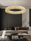 Dia 32" Ring Crystal Chandelier Modern Black Ring Chandelier Adjustable Height Luxury Crystal Pendant Ceiling Light Fixture for Dining Living Room Bedroom by CozyNest Decor