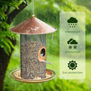 Bird Feeder for Outdoor, Metal Wild Bird Feeder Hanging Outside, 7.5" Copper Roof and 360 Degree Feeding Tray with 2 Extra Feeding Ports, 3 Lbs Bird Seeds Capacity by CozyNest Decor