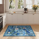 Door Mat Indoor Entrance 2x3 Rug Machine Washable Boho Floral Small Area Rug Non-Slip Low Pile Throw Rugs for Entryway, Kitchen, Front Door Indoor Entrance, Entry, Kids Room (Blue) by CozyNest Decor