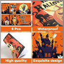 Plastic Placemats Set of 6 Halloween Table Mats - Trick or Treat Kitchen Decor - Wipe Clean, Washable, Recyclable - Orange Place Mats for Indoor/Outdoor - Heat Resistant - Kitchen/Dining Table by CozyNest Decor
