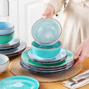 vancasso Bonita Dinnerware Set Blue Stoneware 18 Pieces Service for 4, Handpainted Spirals Pattern Stoneware Plates and Bowls Set by CozyNest Decor