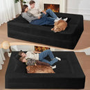 Folding Bean Bag Chair for Adults,3-in-1 Bean Bag Couch Faux Fur Floor Sofa Large Beanbag Convertible Bean Bag Sofa Bed with Pillow in Bedroom,Living Room,Apartment(Queen,Black) by CozyNest Decor