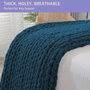 Bigacogo Chunky Knit Throw Blanket for Couch, 40x80 inches, 100% Hand Knitted with Thick Jumbo Chenille Yarn, Cozy Soft Large Rope Knot Cable Crochet Blankets for Sofa Bed Living Room, Deep Sea Blue by CozyNest Decor