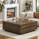 43” Square Coffee Table with Storage, Modern Large Square Center Table with 2 Drawers, Wood Coffee Table for Living Room, Walnut by CozyNest Decor