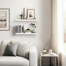 Floating Wall Shelves - 16"x6.8"x1.2" Sturdy Rustic White Solid Wood Shelves for Storage and Décor, Easy Installation for Living Room, Bedroom, and Kitchen - 2 Pack