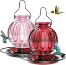 2 Pack Glass Hummingbird Feeder for Outdoors Hanging, Bird Nectar Feeder with Perch & 5 Flower Feeding Ports, 26 Oz Leak Proof for Outside Garden Decor Backyard, Gifts for Women Mom, Red & Pink by GreenHaven Gardens
