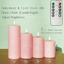 LUSHABOR Flameless Candles, 4 Pack Battery Operated Candles with Remote, Real Wax LED Fake Candles with Timer Flickering for Christmas Wedding Home Party D3 H 5" 6" 7" 9" Pink by CozyNest Decor