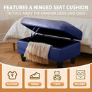 Ottoman Rectangular Storage Ottoman Bench, Faux Leather Footrest, Coffee Table, Stool Footstool with Hinged Lid for Living Room, Bedroom, Entryway, Blue, 35"x23.5"x17.5" by CozyNest Decor