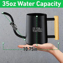 35 Ounce Metal Small Indoor Watering Can with Long Spout & Real Wood Handle for House Plants, Succulents, Cacti & Seedlings - Black Long Spout Watering Can Indoor Plants - Gentle Flow & No Spills by GreenHaven Gardens