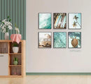 EVPYXFUT Set of 6 Tropical Beach Canvas Wall Art Surf Poster Summer Ocean Coastal Pictures Turtle Print Palm Tree Surfboard Gallery Paintings Nautical Bus Wall Decor for Bedroom Bathroom Unframed by CozyNest Decor
