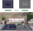 GENIMO Outdoor Rug 9' x 12' Patio Waterproof, Foldable Reversible Plastic Straw Area Rugs Mat for Camper Decor, Outside Carpet for Rv, Deck, Porch, Picnic, Beach, Balcony, Blue & Grey by CozyNest Decor