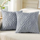 decorUhome Fall Throw Pillow Covers 16x16 Inch Set of 2, Soft Plush Decorative Faux Fur Blue Grey Solid Couch Pillow Covers, Accent Farmhouse Neutral Square Euro Pillow Cases for Sofa Bed Living Room by CozyNest Decor