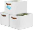 OrganiHaus Large Fabric Storage Baskets for Shelves 3 Pack | 15x11 inches Closet Bins Cloth Cubes Linen Organizers Basket - White Basket by TinyTreasures Baby Boutique