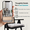 Rattan Dining Chairs Set of 6, Farmhouse Wicker Dining Chairs with Removable Linen Cushion Accent Cane Armchair for Dining Room Kitchen Restaurant, Black by CozyNest Decor