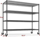REIBII 55.5''W Storage Shelves 2500LBS Wire Shelving Unit with Wheels Heavy Duty Metal Shelves for Storage Adjustable Garage Storage Rack Pantry Shelf Kitchen Shelving, 75.6" H X 55.5''W X 24" D, 3PCS by CozyNest Decor