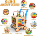 9-in-1 Wooden Activity Cube | Wooden Baby Walker, Sit-to-Stand Learning Walker Activity Center, Early Educational Push & Pull Toys for Baby Toddler Boys Girls, Height & Brake Adjustable by TinyTreasures Baby Boutique