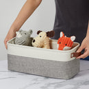DULLEMELO Small Storage Baskets 15"x6"x5.5", Fabric Storage Bins for Toilet Tank Top [2 Pack], Back of The Toilet Basket (White&Grey) by TinyTreasures Baby Boutique
